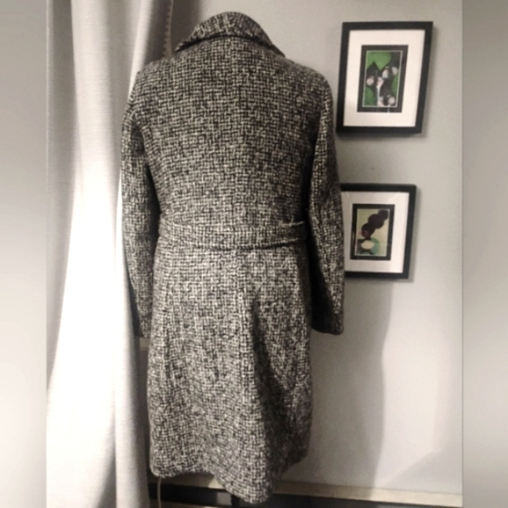Cole Haan Asymmetrical Shawl Collar Wool Coat in Black and White Sz 14 - Picture 6 of 16